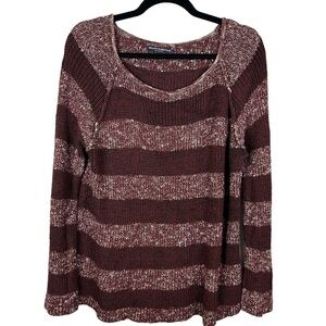 Brandy Melville Wool Linen Blend Colour Block Knit Sweater One Size Burgundy
